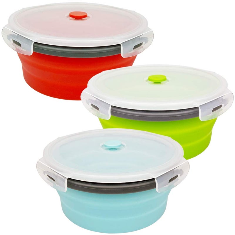 CARTINTS 1200ml Large Collapsible Food Containers Silicone Lunch Containers Silicone Leftover Food Containers, Ideal for Camping Travel, 3Pack - Image 1